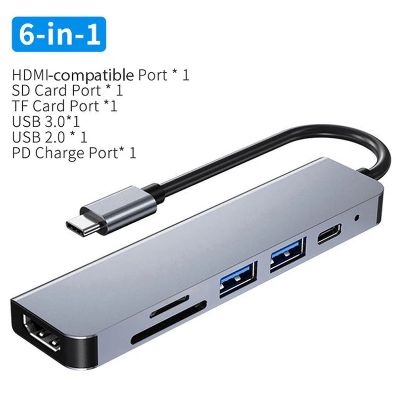 USB C Hub Type C to Hdmi-Compatible RJ45 5/6/8/11 Ports Dock with PD TF SD AUX Usb Hub 3 0 Splitter for Macbook Air Pro PC HUB