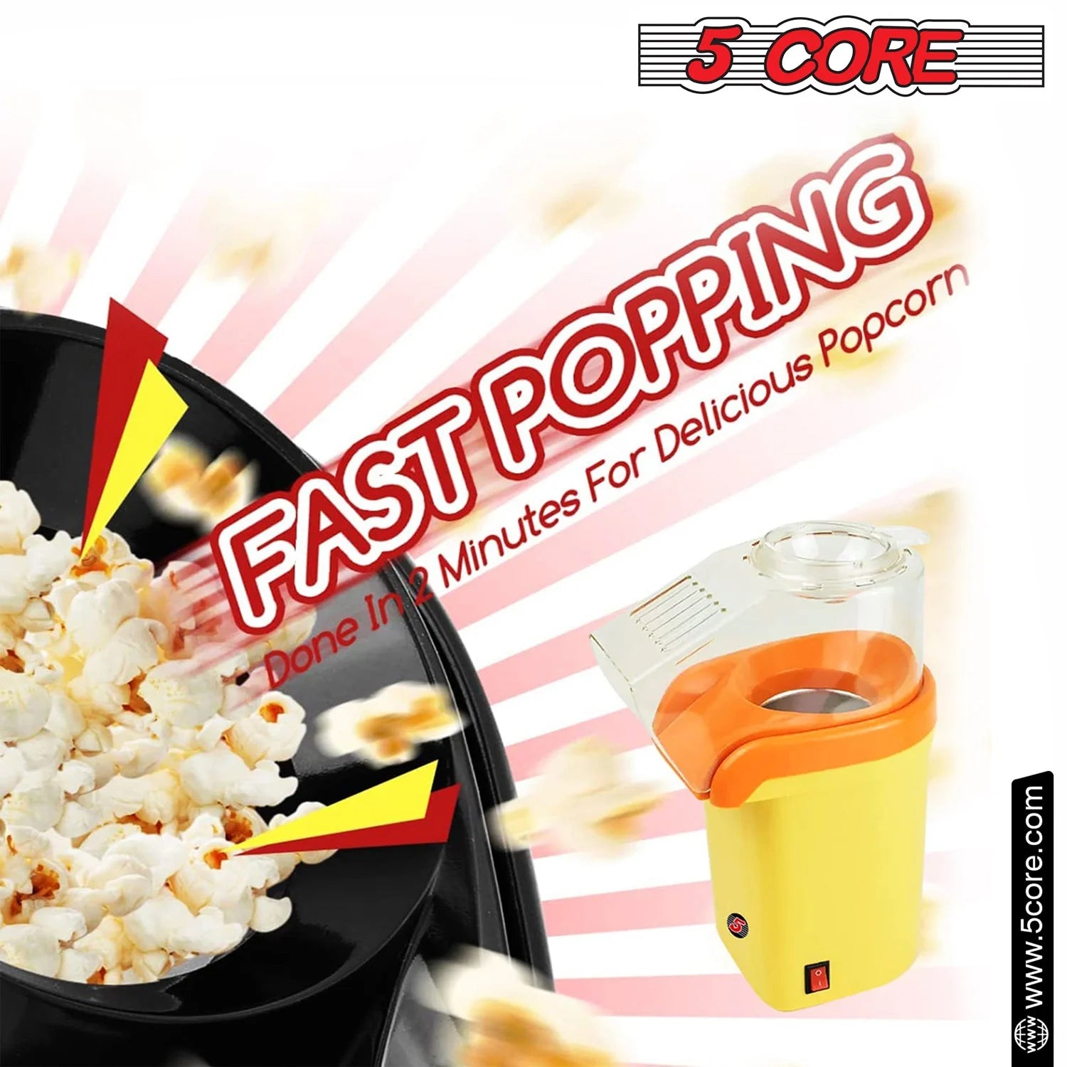 5 Core Popcorn Machine 16 Cup Capacity Hot Air Popper Mini Portable Tabletop Electric Pop Corn Maker