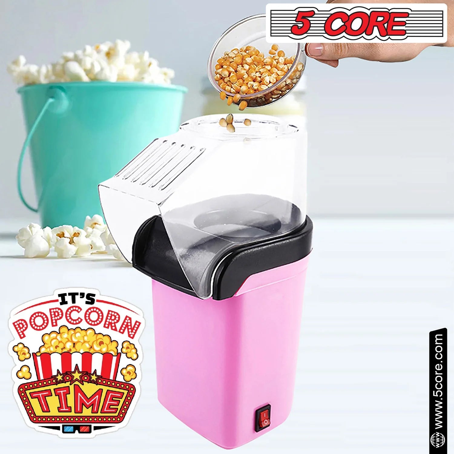 5 Core Popcorn Machine 16 Cup Capacity Hot Air Popper Mini Portable Tabletop Electric Pop Corn Maker