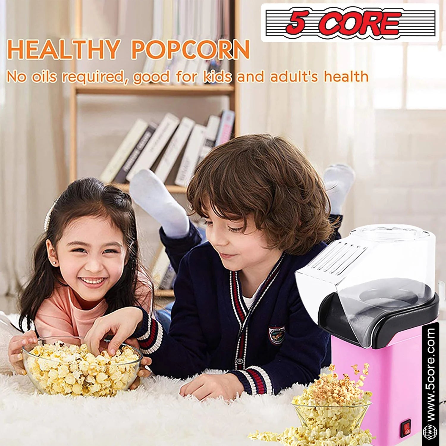 5 Core Popcorn Machine 16 Cup Capacity Hot Air Popper Mini Portable Tabletop Electric Pop Corn Maker