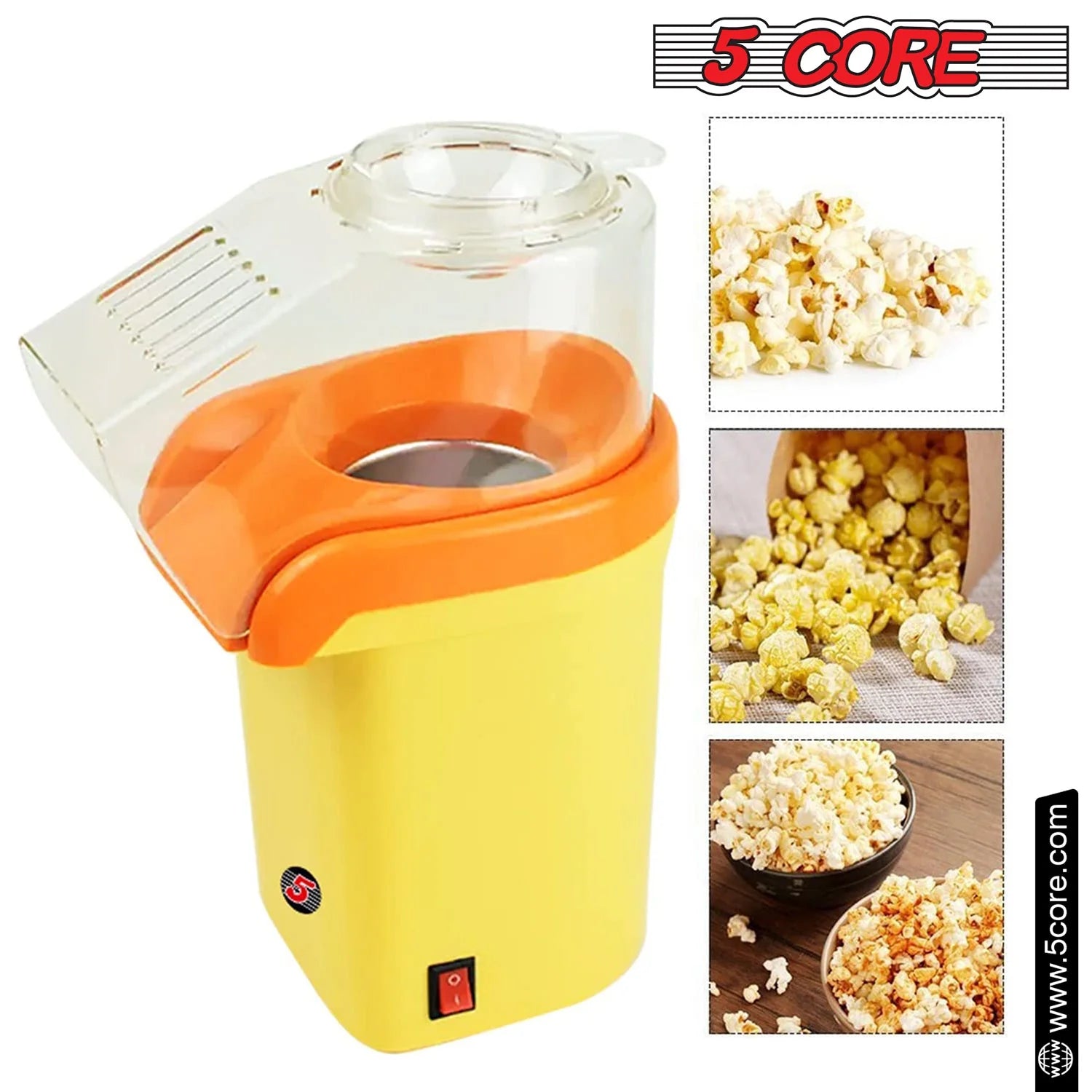 5 Core Popcorn Machine 16 Cup Capacity Hot Air Popper Mini Portable Tabletop Electric Pop Corn Maker