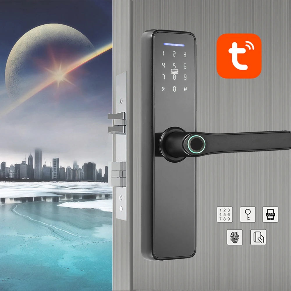 Tuya WIFI Fingerprint Indoor Electronic Lock Smart Fingerprint Password Card Office Door Lock for Hotel Home Tenants