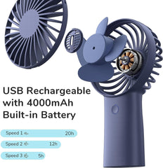 JISULIFE Portable Handheld Mini Fan with 20H Cooling Time, 4000mAh Rechargeable Battery, 3 Speeds - Blue