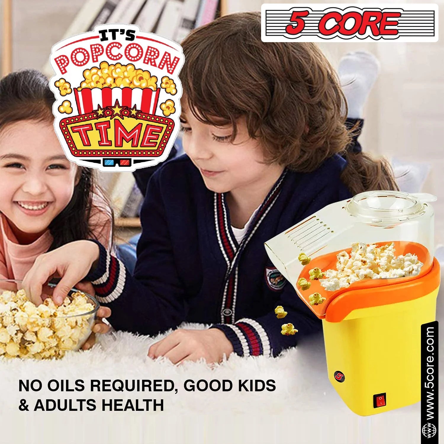 5 Core Popcorn Machine 16 Cup Capacity Hot Air Popper Mini Portable Tabletop Electric Pop Corn Maker